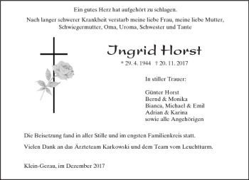 Traueranzeige von Ingrid Horst von Trauerportal Echo Online
