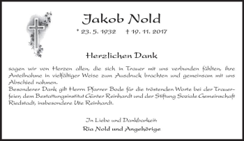 Traueranzeige von Jakob Nold von Trauerportal Echo Online