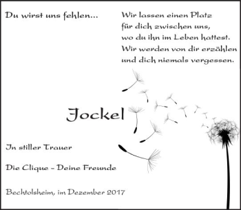 Traueranzeige von Jockel  von Trauerportal Rhein Main Presse