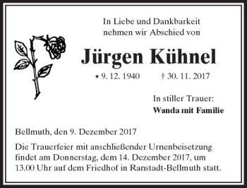 Traueranzeige von Jürgen Kühnel von  Kreisanzeiger