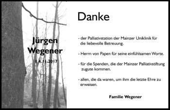 Traueranzeige von Jürgen Wegener von Trauerportal Rhein Main Presse