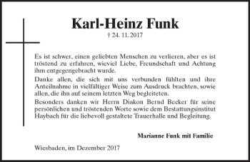 Traueranzeige von Karl-Heinz Funk von Trauerportal Rhein Main Presse