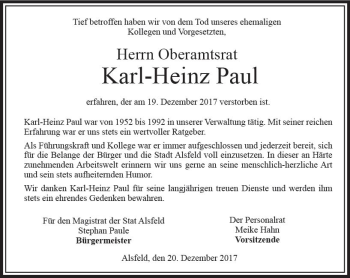 Traueranzeige von Karl-Heinz Paul von VRM Trauer