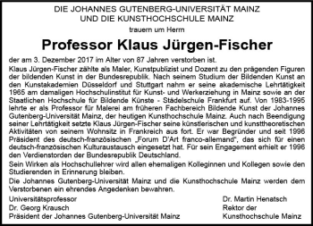 Traueranzeige von Klaus Jürgen-Fischer von Trauerportal Rhein Main Presse