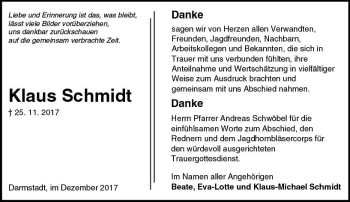 Traueranzeige von Klaus Schmidt von Trauerportal Echo Online