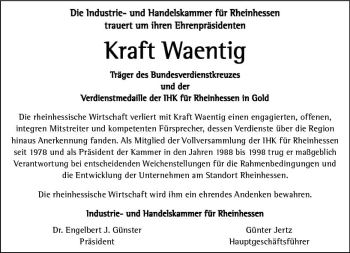 Traueranzeige von Kraft Waentig von Trauerportal Rhein Main Presse