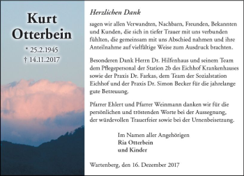 Traueranzeige von Kurt Otterbein von VRM Trauer