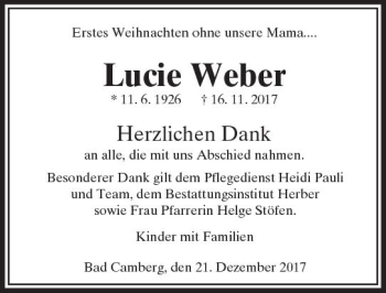 Traueranzeige von Lucie Weber von  Camberger Anzeiger