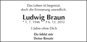 Traueranzeige von Ludwig Braun von Trauerportal Echo Online
