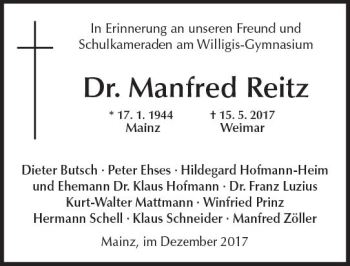 Traueranzeige von Manfred Reitz von Trauerportal Rhein Main Presse