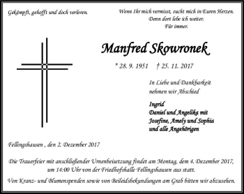 Traueranzeige von Manfred Skowronek von  Gießener Anzeiger
