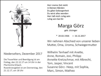Traueranzeige von Marga Görz von  Camberger Anzeiger