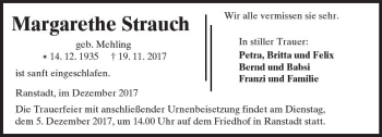 Traueranzeige von Margarethe Strauch von  Kreisanzeiger