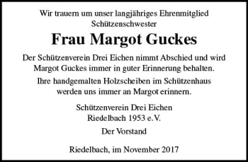 Traueranzeige von Margot Guckes von  Usinger Anzeiger