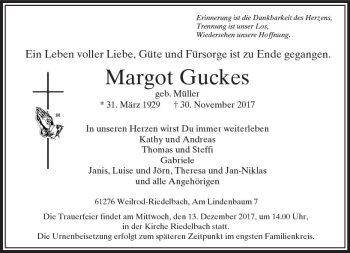 Traueranzeige von Margot Guckes von  Usinger Anzeiger