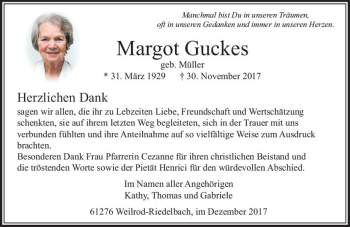 Traueranzeige von Margot Guckes von  Usinger Anzeiger