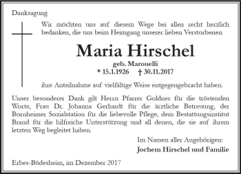 Traueranzeige von Maria Hirschei von Trauerportal Rhein Main Presse