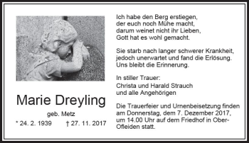 Traueranzeige von Marie Dreyling von VRM Trauer