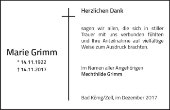 Traueranzeige von Marie Grimm von Trauerportal Echo Online