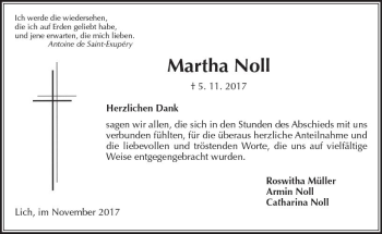 Traueranzeige von Martha Noll von  Gießener Anzeiger