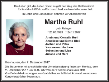 Traueranzeige von Martha Ruhl von VRM Trauer