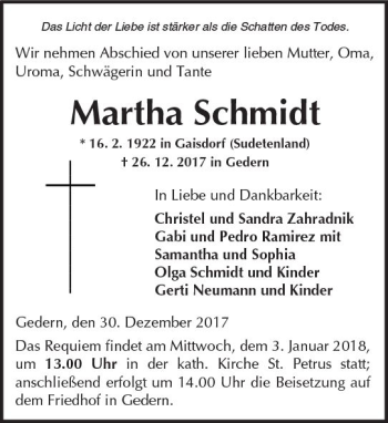 Traueranzeige von Martha Schmidt von  Kreisanzeiger