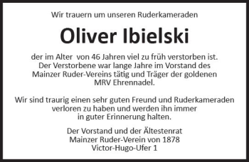 Traueranzeige von Oliver Ibielski von Trauerportal Rhein Main Presse