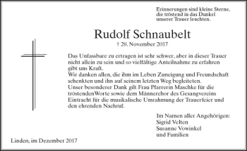 Traueranzeige von Rudolf Schnaubelt von  Gießener Anzeiger