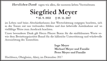 Traueranzeige von Siegfried Meyer von Trauerportal Rhein Main Presse