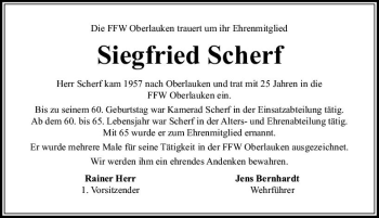 Traueranzeige von Siegfried Scherf von  Usinger Anzeiger
