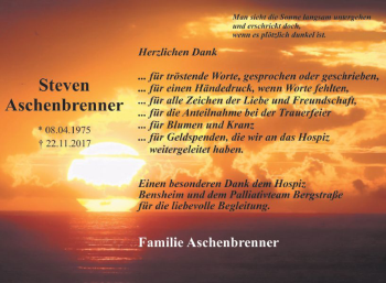 Traueranzeige von Steven Aschenbrenner von Trauerportal Echo Online