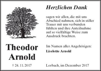 Traueranzeige von Theodor Arnold von  Kreisanzeiger