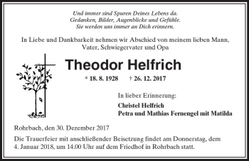 Traueranzeige von Theodor Helfrich von  Kreisanzeiger