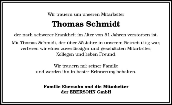 Traueranzeige von Thomas Schmidt von  Gießener Anzeiger