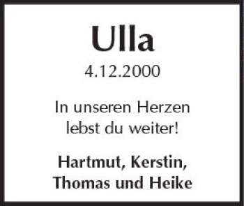 Traueranzeige von Ulla - von Trauerportal Echo Online