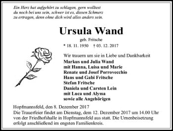 Traueranzeige von Ursula Wand von VRM Trauer