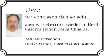 Traueranzeige von Uwe  von Trauerportal Echo Online