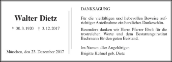 Traueranzeige von Walter Dietz von  Gießener Anzeiger