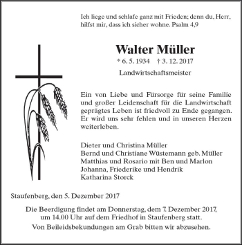 Traueranzeige von Walter Müller von  Gießener Anzeiger
