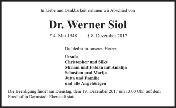 Traueranzeige von Werner Siol von Trauerportal Echo Online