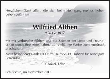 Traueranzeige von Wilfried Althen von Trauerportal Rhein Main Presse