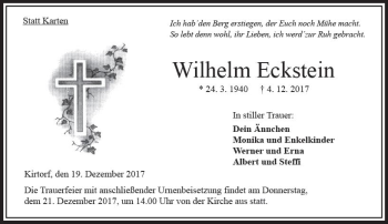 Traueranzeige von Wilhelm Eckstein von VRM Trauer