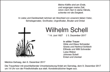 Traueranzeige von Wilhelm Schell von VRM Trauer
