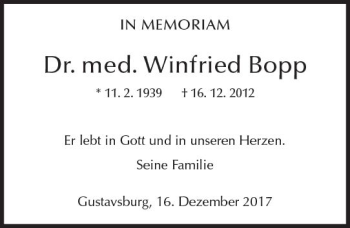 Traueranzeige von Winfried Bopp von Trauerportal Rhein Main Presse