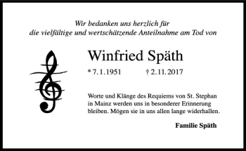 Traueranzeige von Winfried Späth von Trauerportal Rhein Main Presse