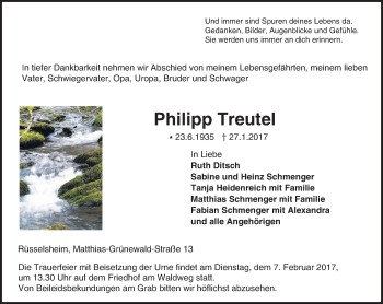 Traueranzeige von Philipp Treutel von Trauerportal Rhein Main Presse