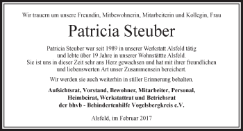 Traueranzeige von Patricia Steuber von VRM Trauer