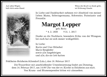 Traueranzeige von Margot Lepper von  Gießener Anzeiger
