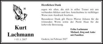 Traueranzeige von Kurt Lachmann von  Kreisanzeiger