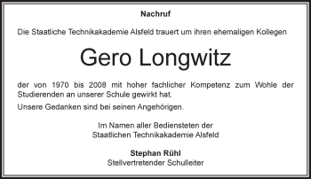 Traueranzeige von Gero Longwitz von VRM Trauer